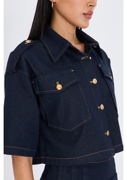 Düğme Detaylı Cepli Denim Gömlek modelleri