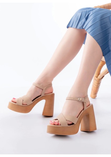P-105 Nut Çapraz Kalın Topuklu Kadın Sandalet fiyatları