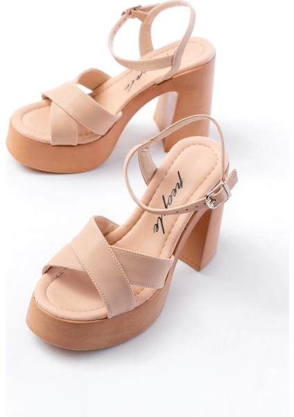 P-105 Nut Çapraz Kalın Topuklu Kadın Sandalet fırsatları