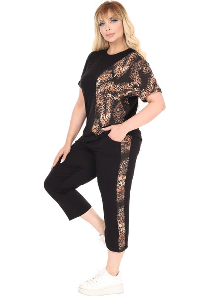 Butik Siyah Kısa Kol Yarım Başak Garnili Viskon Kapri Takım indirimleri