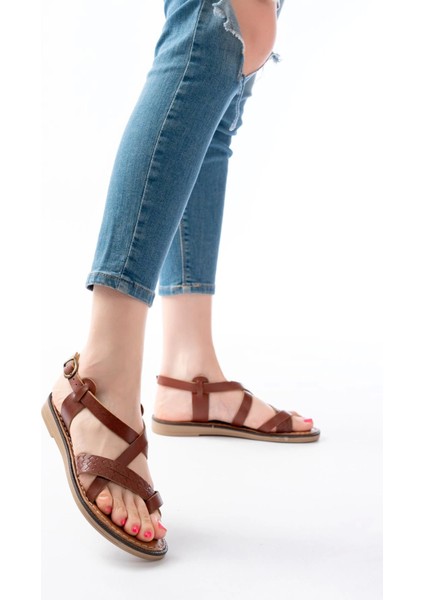 205-09 Koyu Kahve Ortopedik Hakiki Deri Kadın Sandalet modelleri