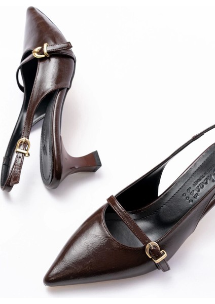 H-470 Kahve Rugan Baret Tokalı Arkası Açık Günlük Kadın Sandalet modelleri