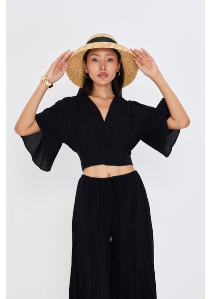 V Yaka Sırt Dekolteli Bluz