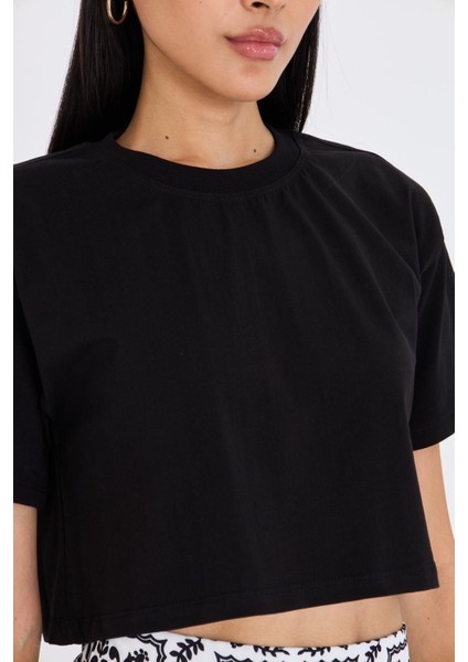 Bisiklet Yaka Crop T-Shirt