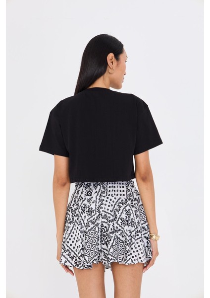 Bisiklet Yaka Crop T-Shirt