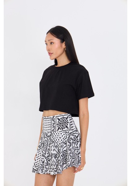Bisiklet Yaka Crop T-Shirt