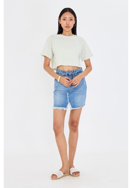 Bisiklet Yaka Crop T-Shirt fiyatları