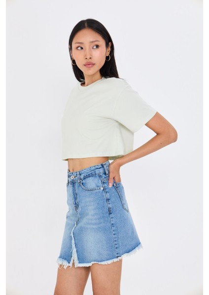 Bisiklet Yaka Crop T-Shirt fırsatları