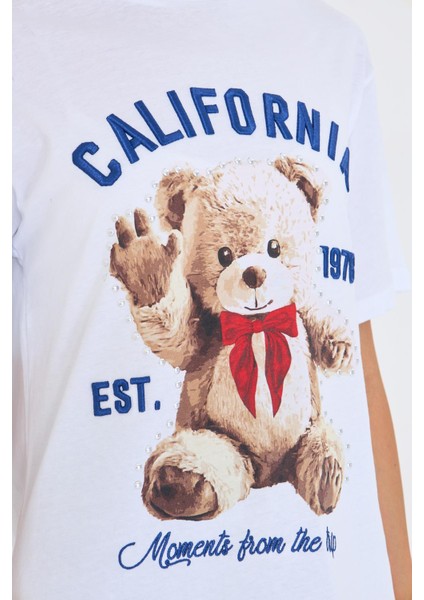 California Nakışlı Tedy Taşlı T-Shirt - Siyah fiyatları
