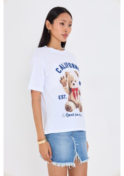 California Nakışlı Tedy Taşlı T-Shirt - Siyah indirimleri