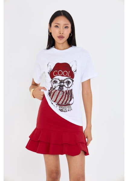 Baskılı Taşlı T-Shirt