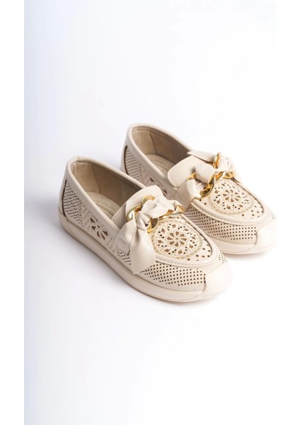 Lydıa Bağcıksız Ortopedik Rahat Taban Çiçek Desenli Kadın Babet Ayakkabı Kt - Krem fırsatları