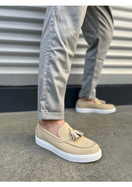 TB153 Bloom Bağcıksız Püsküllü Süet Erkek Günlük Spor Klasik Ayakkabı Sbt - Krem