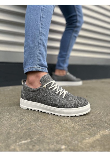 TB152 Cool Bağcıklı Keten Erkek Günlük Spor Klasik Ayakkabı Kbt - Gri