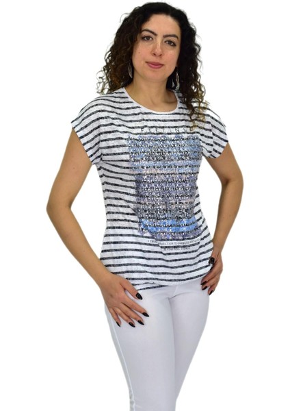 Kadın Kısa Kol Baskılı Bluz BGL-ST04696