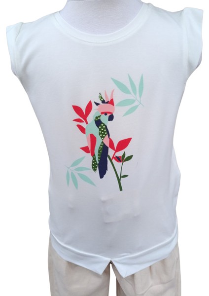 Kız Çocuk T-Shirt Dijital Papağan Baskılı Ekru fiyatları