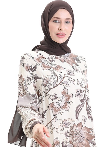 Desenli Viskon Tunik 1006-04 Kahverengi fırsatları
