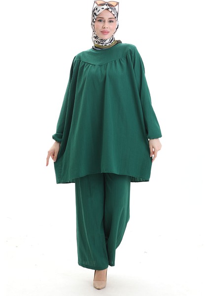 Kolu Lastikli Tunik Pantolon Ikili Takım 0103-03 Zümrüt Yeşili