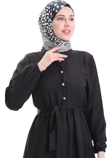 Kolu Lastkli Düğmeli Elbise 0104-04 Siyah fırsatları
