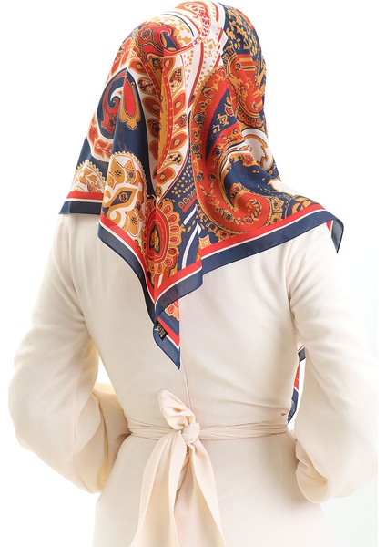 Karaca Desenli Kupra Eşarp 81090-04 Lacivert Oranj