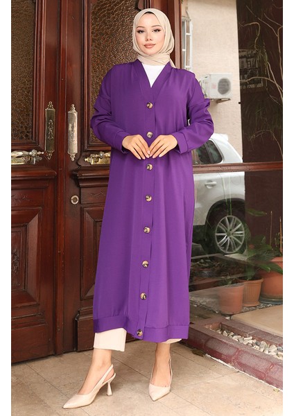 Boydan Düğmeli Uzun Tunik 0096-05 Mor