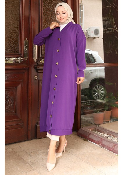 Boydan Düğmeli Uzun Tunik 0096-05 Mor fiyatları