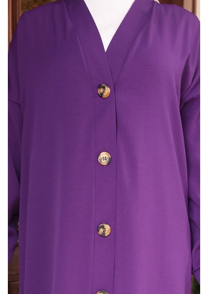 Boydan Düğmeli Uzun Tunik 0096-05 Mor fırsatları