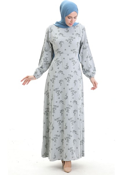 Kolu Lastikli Desenli Elbise 2047-07 Gümüş Gri fiyatları