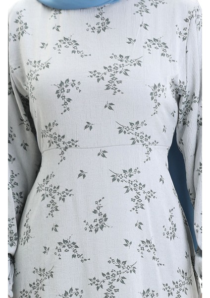 Kolu Lastikli Desenli Elbise 2047-07 Gümüş Gri indirimleri