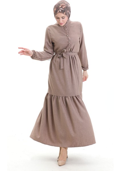 Kolu Lastkli Düğmeli Elbise 0104-02 Kahverengi fiyatları