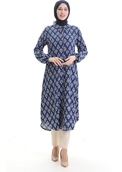 Boydan Düğmeli Uzun Tunik 0092-03 Lacivert