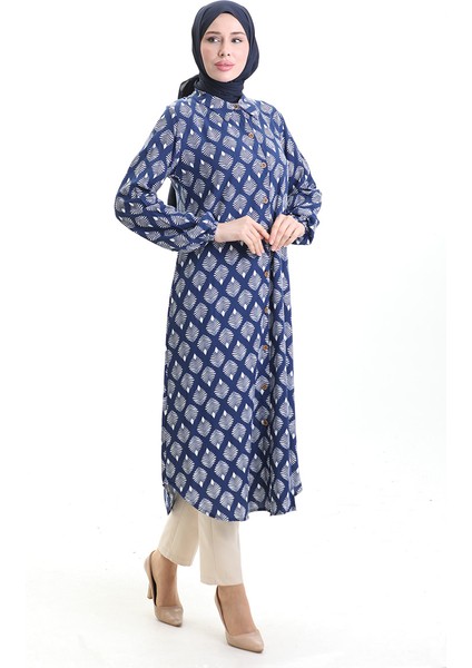 Boydan Düğmeli Uzun Tunik 0092-03 Lacivert fiyatları