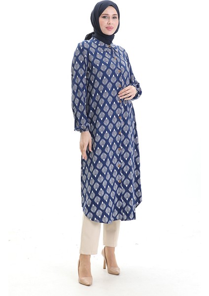 Boydan Düğmeli Uzun Tunik 0092-03 Lacivert modelleri