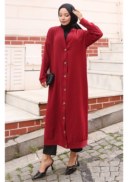 Boydan Düğmeli Uzun Tunik 0096-03 Bordo