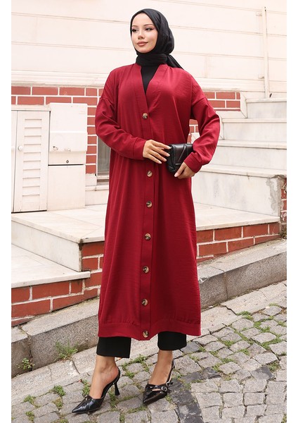 Boydan Düğmeli Uzun Tunik 0096-03 Bordo fiyatları