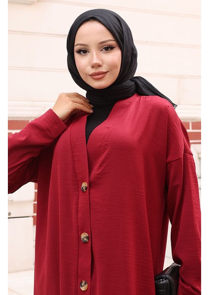 Boydan Düğmeli Uzun Tunik 0096-03 Bordo modelleri