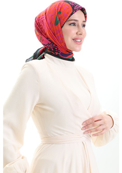 Karaca Desenli Kupra Eşarp 81090-05 Siyah Pembe