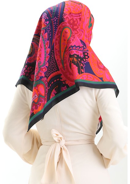 Karaca Desenli Kupra Eşarp 81090-05 Siyah Pembe