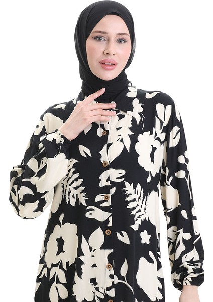 Boydan Düğmeli Uzun Tunik 0095-04 Siyah Bej modelleri