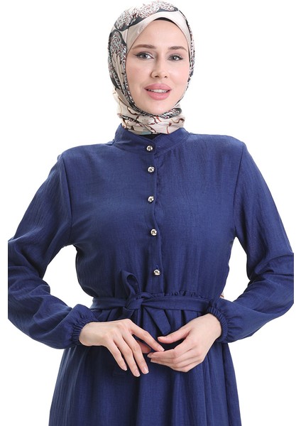 Kolu Lastkli Düğmeli Elbise 0104-05 Lacivert fırsatları
