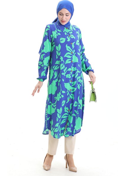 Boydan Düğmeli Uzun Tunik 0095-03 Saks Yeşil fiyatları