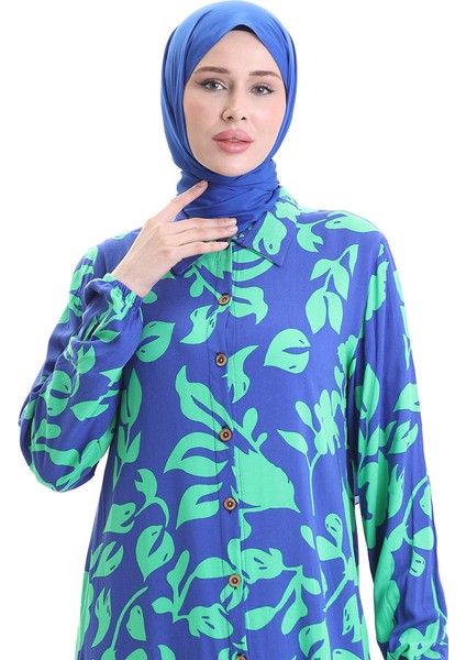 Boydan Düğmeli Uzun Tunik 0095-03 Saks Yeşil fırsatları