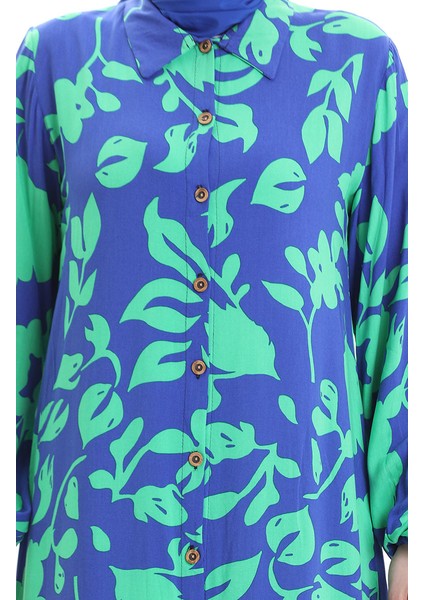 Boydan Düğmeli Uzun Tunik 0095-03 Saks Yeşil indirimleri