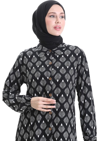 Boydan Düğmeli Uzun Tunik 0092-02 Siyah Beyaz modelleri
