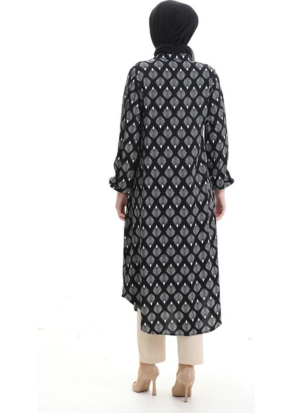 Boydan Düğmeli Uzun Tunik 0092-02 Siyah Beyaz indirimleri