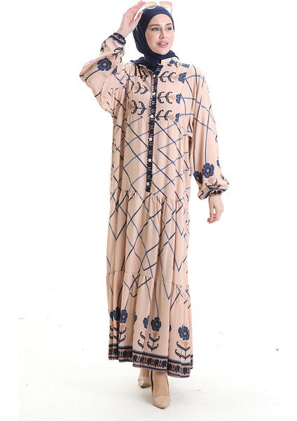 Hakim Yaka Desenli Elbise 2075-01 Vizon Lacivert fiyatları