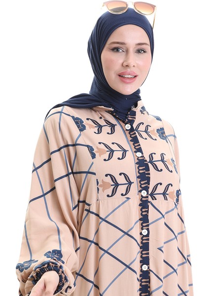 Hakim Yaka Desenli Elbise 2075-01 Vizon Lacivert fırsatları