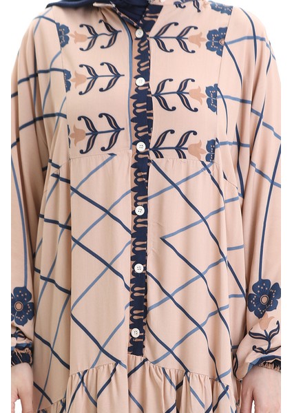 Hakim Yaka Desenli Elbise 2075-01 Vizon Lacivert indirimleri