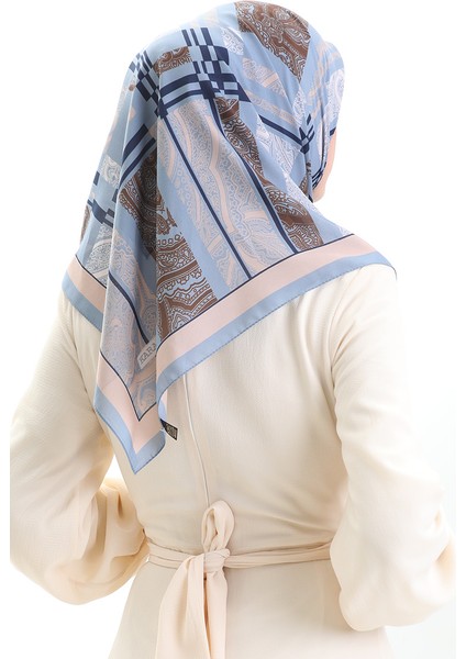 Karaca Desenli Kupra Eşarp 81089-09 Mavi Yavruağzı modelleri