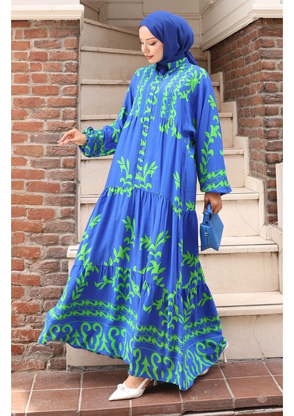 Viskon Kumaş Yarım Düğmeli Elbise 2081-03 Saks Yeşil fiyatları